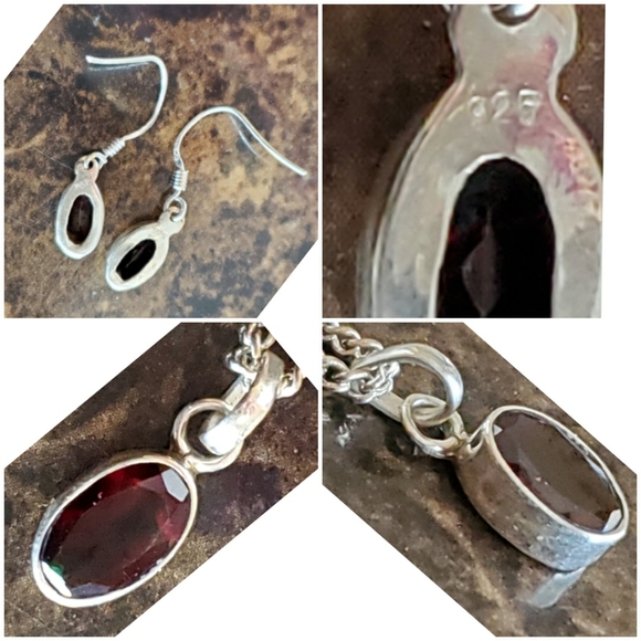 Genuine 1ct Deep Red Garnet Earrings and Pendant Set - Picture 6 of 7